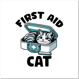 First Aid Cat Pun Nurse Doctor Healthcare Novelty Funny Cat Posters and Art